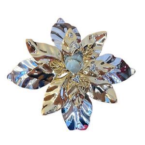 Vintage Department 56 silver and gold tone poinsettia tapered candle holder